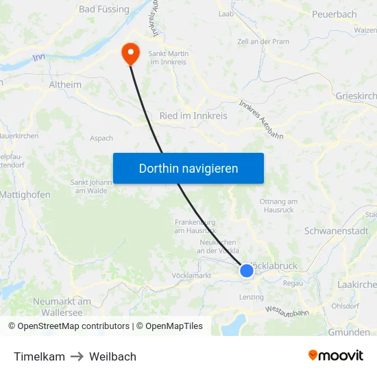 Timelkam to Weilbach map