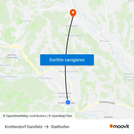 Krottendorf-Gaisfeld to Stallhofen map