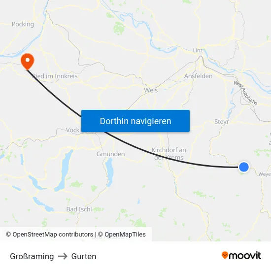 Großraming to Gurten map