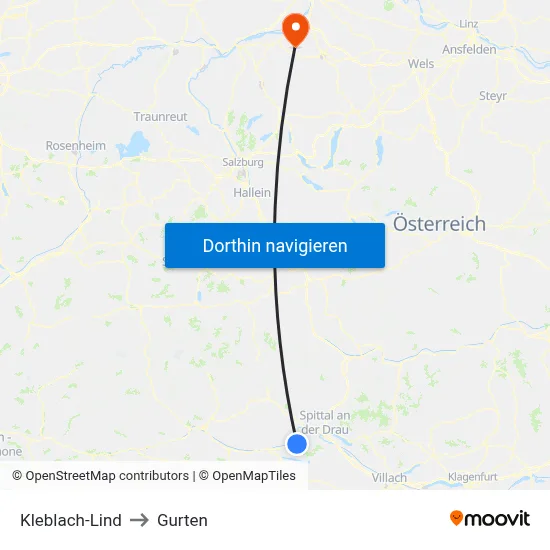 Kleblach-Lind to Gurten map