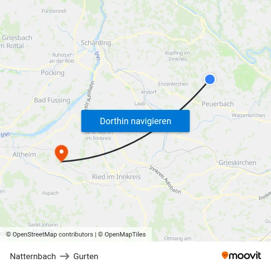 Natternbach to Gurten map