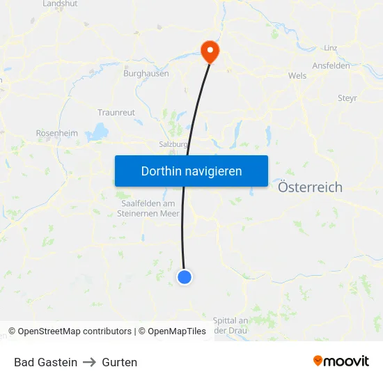 Bad Gastein to Gurten map