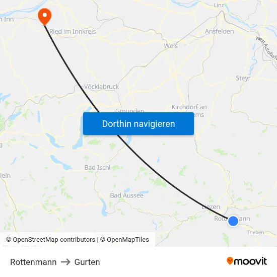 Rottenmann to Gurten map