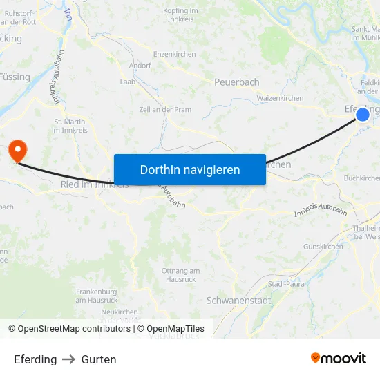 Eferding to Gurten map