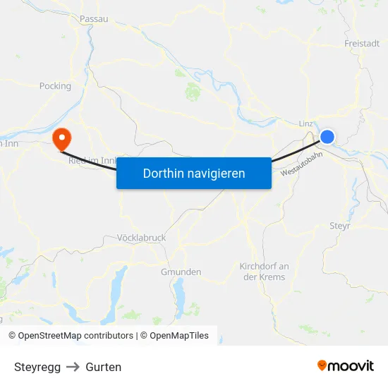 Steyregg to Gurten map