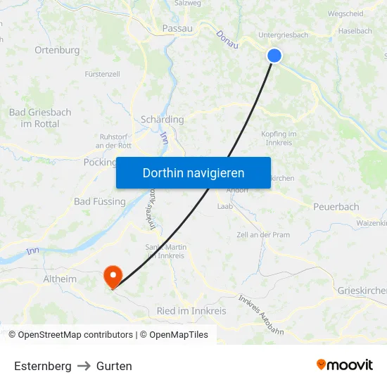 Esternberg to Gurten map