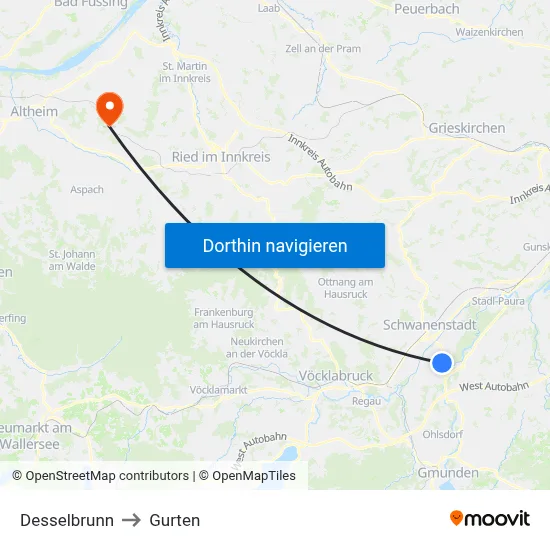 Desselbrunn to Gurten map