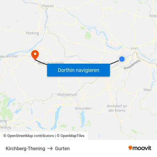 Kirchberg-Thening to Gurten map