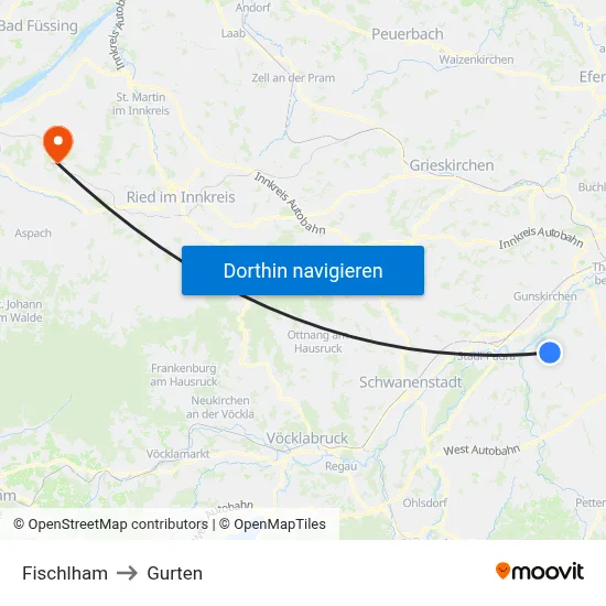 Fischlham to Gurten map