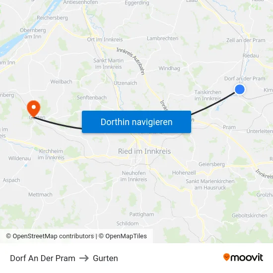 Dorf An Der Pram to Gurten map