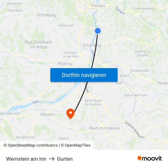 Wernstein am Inn to Gurten map