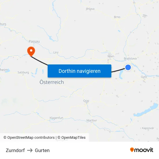 Zurndorf to Gurten map