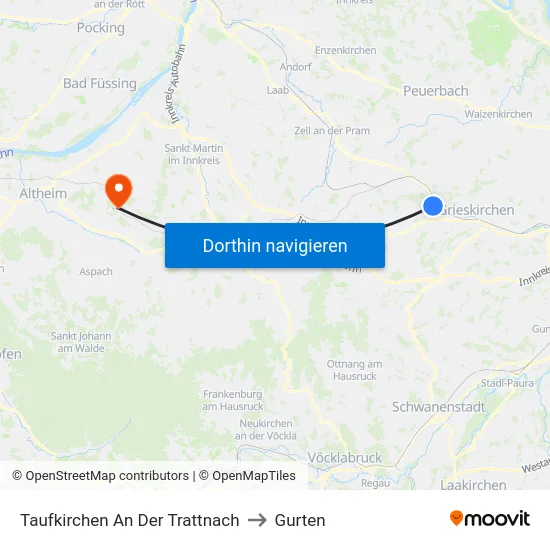Taufkirchen An Der Trattnach to Gurten map
