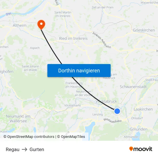 Regau to Gurten map