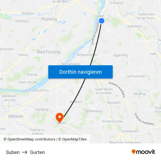 Suben to Gurten map