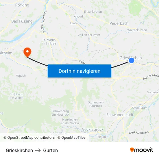 Grieskirchen to Gurten map