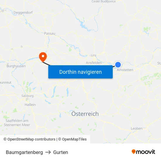 Baumgartenberg to Gurten map