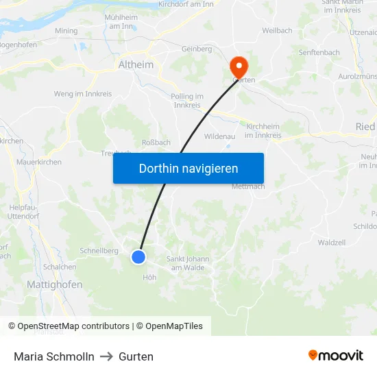Maria Schmolln to Gurten map