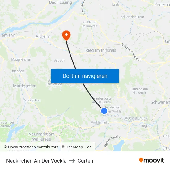 Neukirchen An Der Vöckla to Gurten map