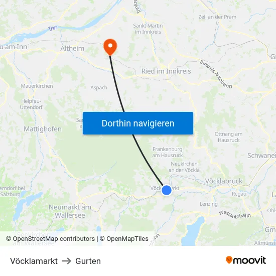 Vöcklamarkt to Gurten map
