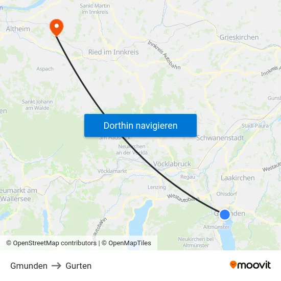 Gmunden to Gurten map