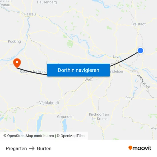 Pregarten to Gurten map