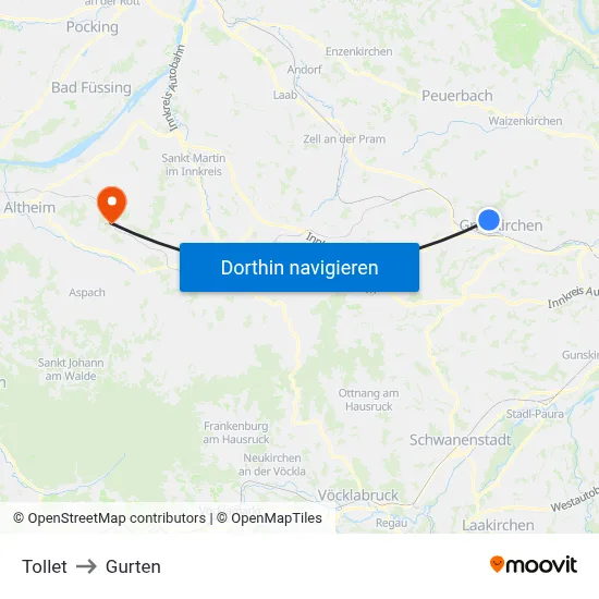 Tollet to Gurten map