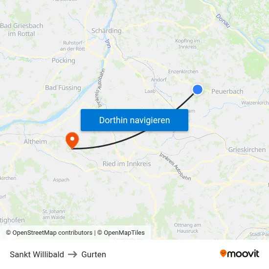 Sankt Willibald to Gurten map