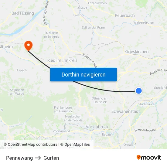 Pennewang to Gurten map