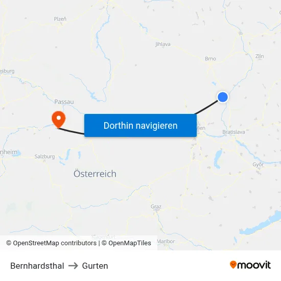 Bernhardsthal to Gurten map