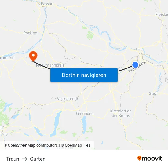 Traun to Gurten map