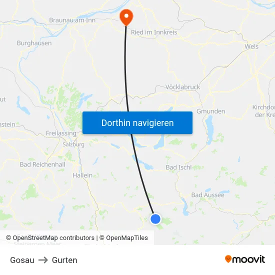 Gosau to Gurten map