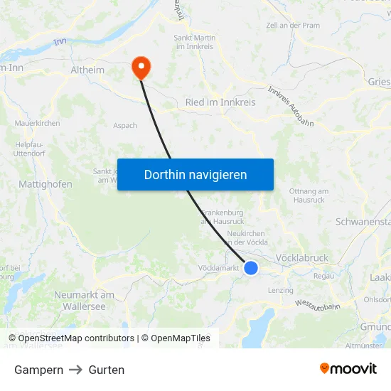 Gampern to Gurten map