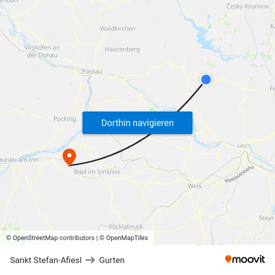 Sankt Stefan-Afiesl to Gurten map
