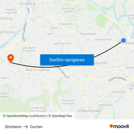 Stroheim to Gurten map