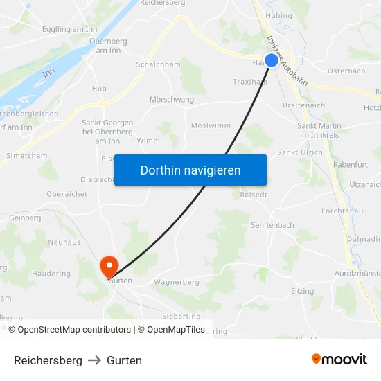 Reichersberg to Gurten map