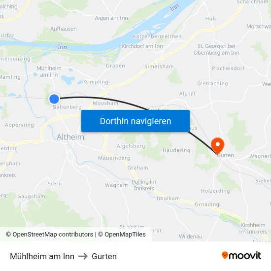 Mühlheim am Inn to Gurten map