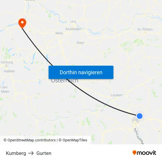 Kumberg to Gurten map