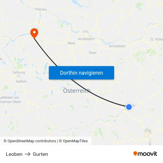 Leoben to Gurten map