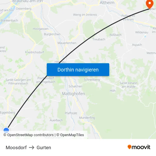 Moosdorf to Gurten map