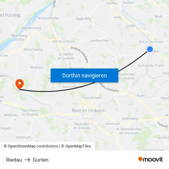 Riedau to Gurten map