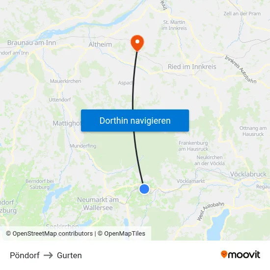 Pöndorf to Gurten map