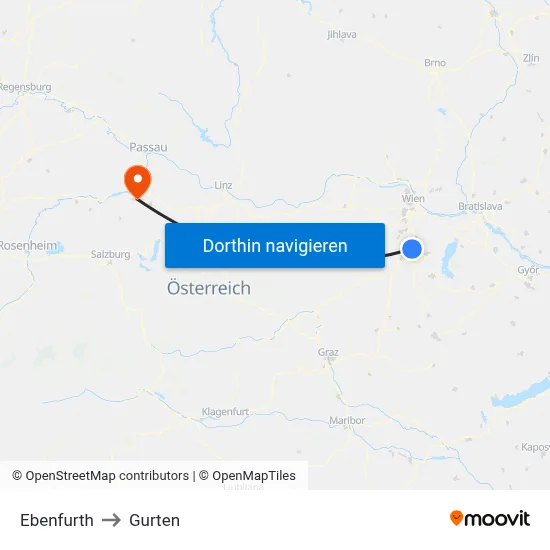 Ebenfurth to Gurten map