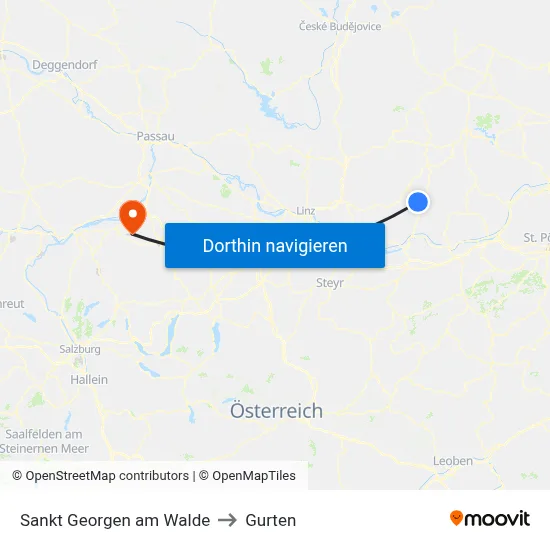 Sankt Georgen am Walde to Gurten map