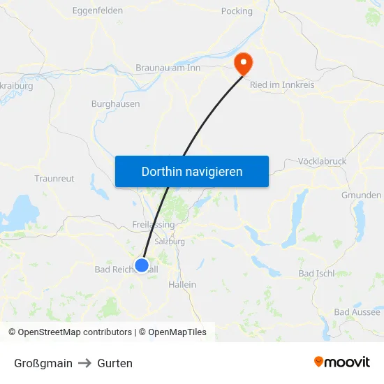 Großgmain to Gurten map