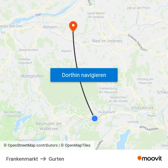 Frankenmarkt to Gurten map