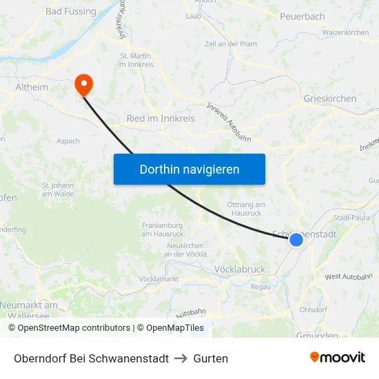 Oberndorf Bei Schwanenstadt to Gurten map