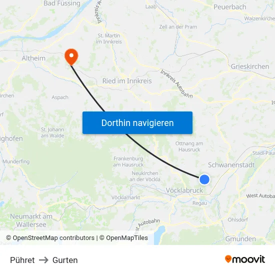 Pühret to Gurten map