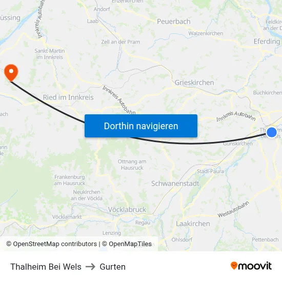 Thalheim Bei Wels to Gurten map