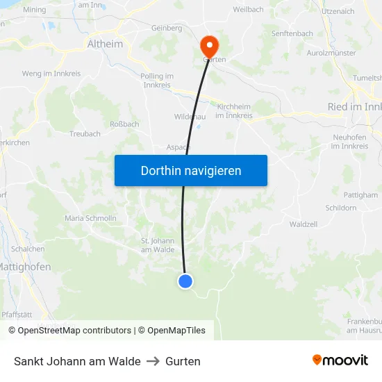 Sankt Johann am Walde to Gurten map